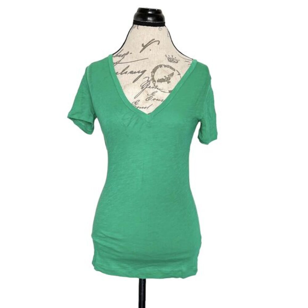J Crew Womens Blouse Size XS Vintage 100% Cotton Green V Neckline Christmas